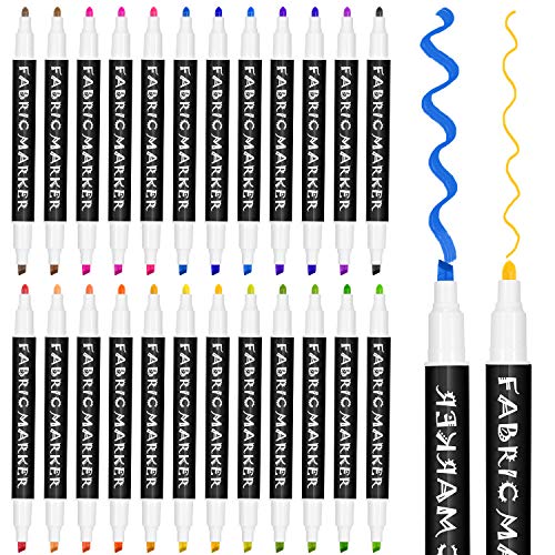 Gifort Rotuladores para Tela Permanentes, 24 Colores Marcadores Textiles Sin Sangrado y No Tóxico para Niños Adultos Regalos Artesanales, Camisetas, Jeans, Zapatos, Bolsos
