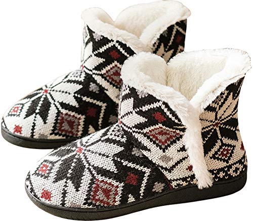 GILKUO Zapatillas Botas de Estar por Casa Mujer Invierno Botas Pantuflas Altas Calentitas Botines Negro Rojo Talla 35 36