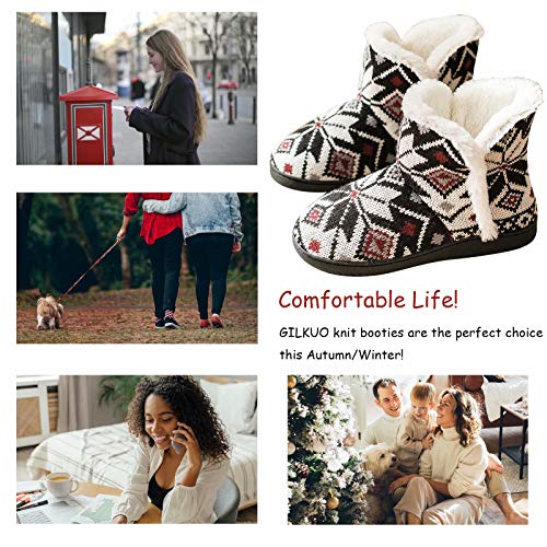 GILKUO Zapatillas Botas de Estar por Casa Mujer Invierno Botas Pantuflas Altas Calentitas Botines Negro Rojo Talla 35 36