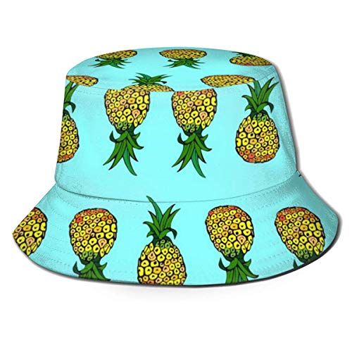 GodYo Bucket Hat Packable Reversible Piñas pequeñas en Turquesa Imprimir Sun Hat Fisherman Hat Cap Camping al Aire Libre