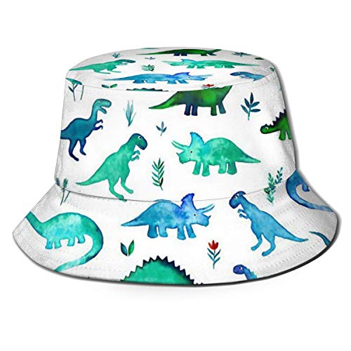 GodYo Bucket Hat Packable Reversible Tiny Dinos en Azul y Verde sobre Blanco Letra pequeña Imprimir Sun Hat Fisherman Hat Cap Camping al Aire Libre