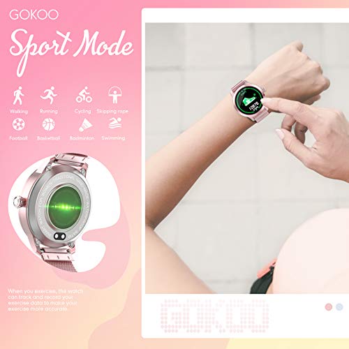 GOKOO Smartwatch Mujer Rosa Reloj Inteligente IP68 Impermeable Rastreador de Fitness Pantalla Táctil Completa Reloj Deportivo Inteligente Pulsómetros Podómetro Calorías Compatible con iOS Android