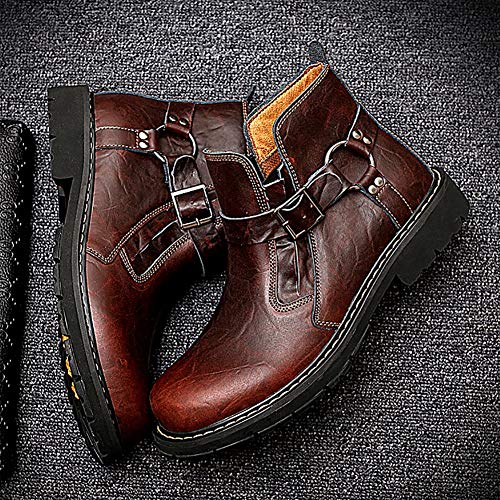 Gowell Botines Invierno con Cuero Genuino de Vaca para Hombre Calzado Botas de Moto de Moda Botines cómodos Zapatos Casuales,Negro,43