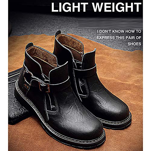 Gowell Botines Invierno con Cuero Genuino de Vaca para Hombre Calzado Botas de Moto de Moda Botines cómodos Zapatos Casuales,Negro,43