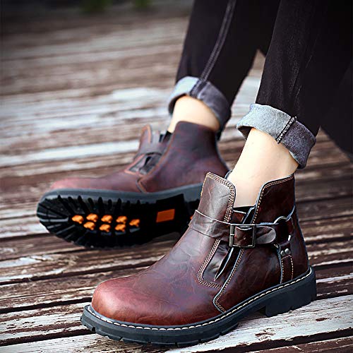 Gowell Botines Invierno con Cuero Genuino de Vaca para Hombre Calzado Botas de Moto de Moda Botines cómodos Zapatos Casuales,Negro,43