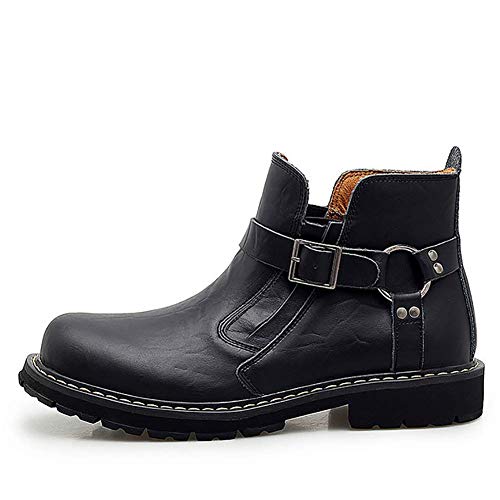 Gowell Botines Invierno con Cuero Genuino de Vaca para Hombre Calzado Botas de Moto de Moda Botines cómodos Zapatos Casuales,Negro,43