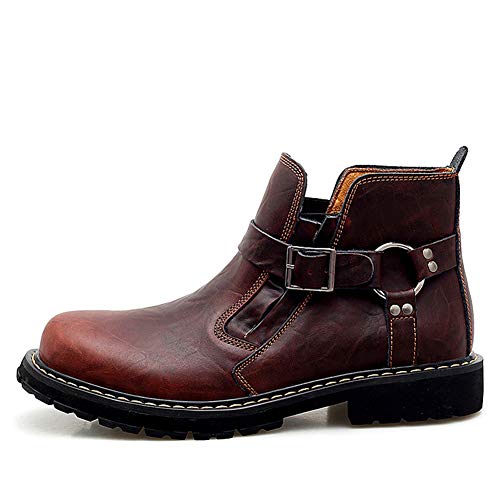 Gowell Botines Invierno con Cuero Genuino de Vaca para Hombre Calzado Botas de Moto de Moda Botines cómodos Zapatos Casuales,Negro,43