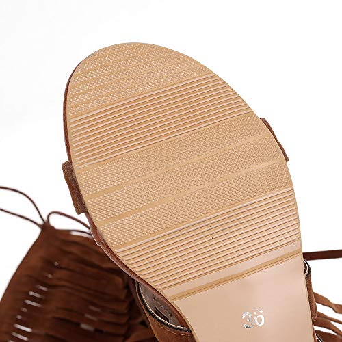 Gracemee Mujer Clasico Gladiador Sandalias Plano Verano Botas Botas De Rodilla Viajar Zapatos Lace Up Franja Yellow Talla 41