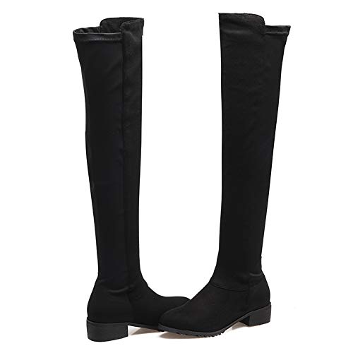 Gracemee Mujer Comfort Botas sobre la Rodilla Piatto Botas Altas Soft Suede Botas Altas hasta el Muslo Fiesta Botas All Seasons Pull on Stretch Botas Black Talla 45