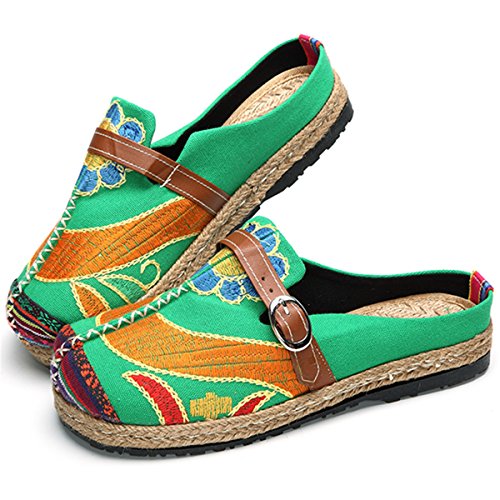 gracosy Alpargatas Zapatos de Mujer Caminando Zapatillas Plano de holgazán Sandalias de Verano de Playa Transpirables Bordados de Flores Coloridas jardín de Ocio al Aire Libre Zapatillas de casa