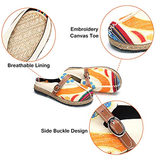 gracosy Alpargatas Zapatos de Mujer Caminando Zapatillas Plano de holgazán Sandalias de Verano de Playa Transpirables Bordados de Flores Coloridas jardín de Ocio al Aire Libre Zapatillas de casa