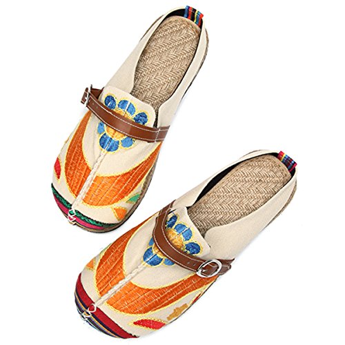 gracosy Alpargatas Zapatos de Mujer Caminando Zapatillas Plano de holgazán Sandalias de Verano de Playa Transpirables Bordados de Flores Coloridas jardín de Ocio al Aire Libre Zapatillas de casa