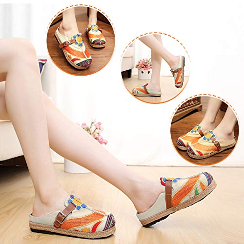 gracosy Alpargatas Zapatos de Mujer Caminando Zapatillas Plano de holgazán Sandalias de Verano de Playa Transpirables Bordados de Flores Coloridas jardín de Ocio al Aire Libre Zapatillas de casa