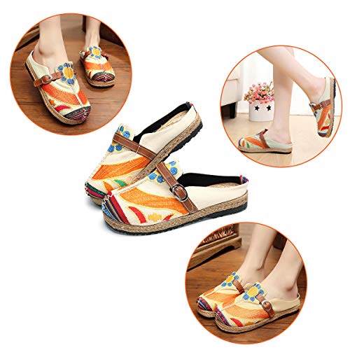 gracosy Alpargatas Zapatos de Mujer Caminando Zapatillas Plano de holgazán Sandalias de Verano de Playa Transpirables Bordados de Flores Coloridas jardín de Ocio al Aire Libre Zapatillas de casa
