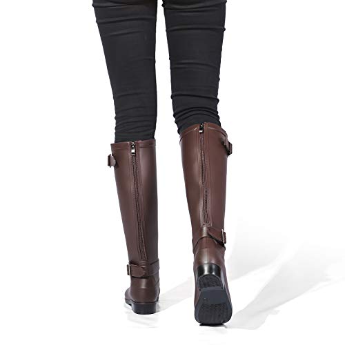 gracosy Botas Agua Mujer Lluvia Botas Alta Goma Impermeable Jardín Trabajo Wellington Botas Zapatos Otoño Invierno al Aire Libre Mujer Nieve Botas Hebilla Negro