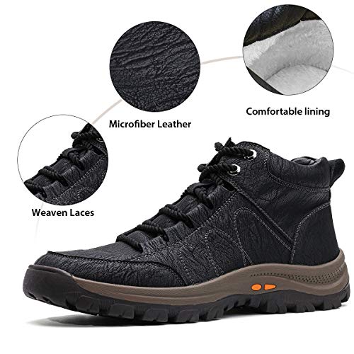 gracosy Botas de Nieve Hombre Invierno Botas Chukka Zapatilla de Trekking PU Cuero Chelsea Casual Lana Calentitas Espesar Zapatos de Padre Antideslizante Forradas por Dentro