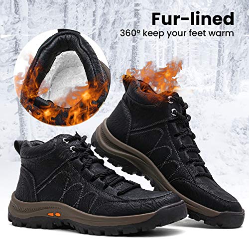 gracosy Botas de Nieve Hombre Invierno Botas Chukka Zapatilla de Trekking PU Cuero Chelsea Casual Lana Calentitas Espesar Zapatos de Padre Antideslizante Forradas por Dentro