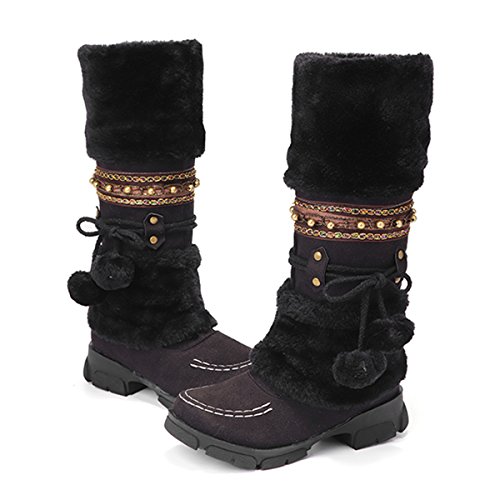 gracosy Botas de Nieve para Mujer Botas Altas Moda de Invierno Cálido Botas Altas de Piel Más Terciopelo Antideslizante Estilo Bohemio Beige Marrón Negro Violeta