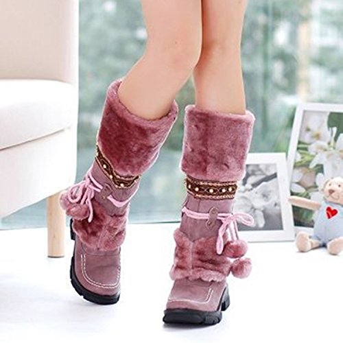 gracosy Botas de Nieve para Mujer Botas Altas Moda de Invierno Cálido Botas Altas de Piel Más Terciopelo Antideslizante Estilo Bohemio Beige Marrón Negro Violeta