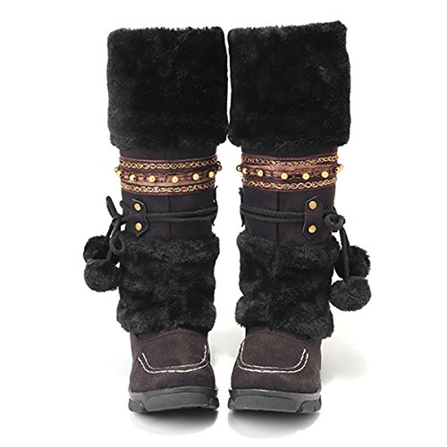 gracosy Botas de Nieve para Mujer Botas Altas Moda de Invierno Cálido Botas Altas de Piel Más Terciopelo Antideslizante Estilo Bohemio Beige Marrón Negro Violeta
