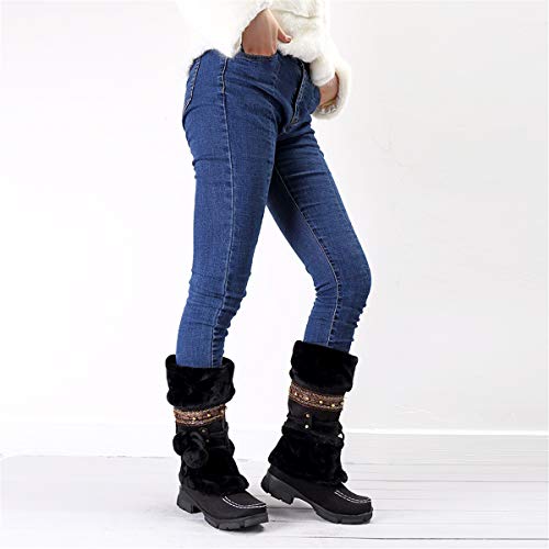 gracosy Botas de Nieve para Mujer Botas Altas Moda de Invierno Cálido Botas Altas de Piel Más Terciopelo Antideslizante Estilo Bohemio Beige Marrón Negro Violeta