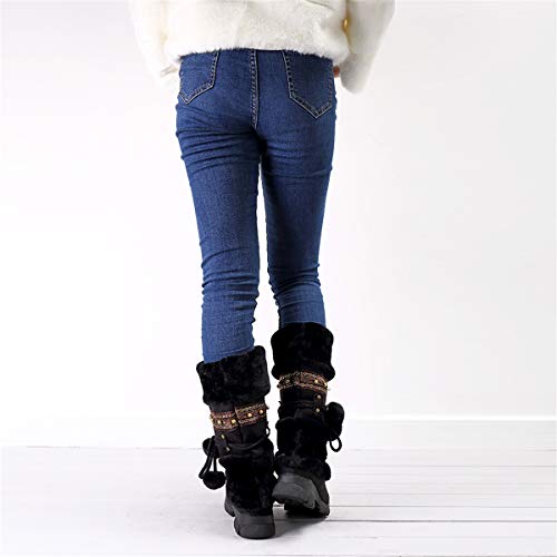 gracosy Botas de Nieve para Mujer Botas Altas Moda de Invierno Cálido Botas Altas de Piel Más Terciopelo Antideslizante Estilo Bohemio Beige Marrón Negro Violeta