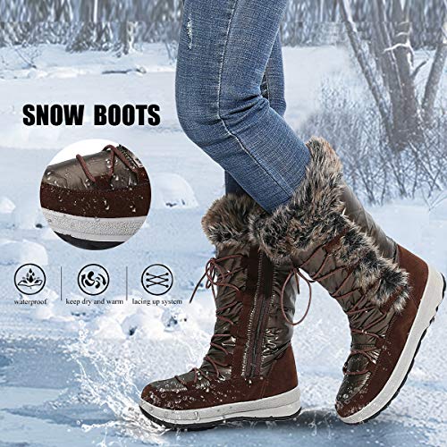 gracosy Botas Nieve Mujer de Piel Invierno Antideslizante Plataforma Zapatos Calentar Cremallera Botines Cordones Casuales Media Lluvia Botas Negro