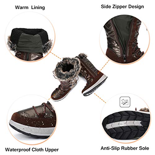 gracosy Botas Nieve Mujer de Piel Invierno Antideslizante Plataforma Zapatos Calentar Cremallera Botines Cordones Casuales Media Lluvia Botas Negro