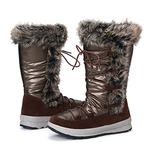 gracosy Botas Nieve Mujer de Piel Invierno Antideslizante Plataforma Zapatos Calentar Cremallera Botines Cordones Casuales Media Lluvia Botas Negro