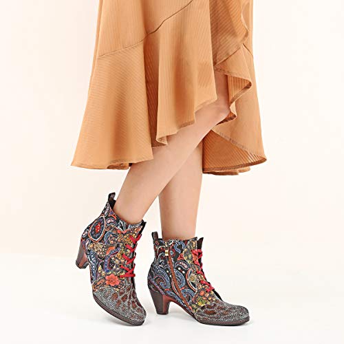 gracosy Botines de Mujer 2019 Cuero Invierno Tacon Alto Moda Urbana Suela Blanda En El Medio Botas Botines Chelsea Botas de Nieve Diseño Original Hecho a Mano Colorido