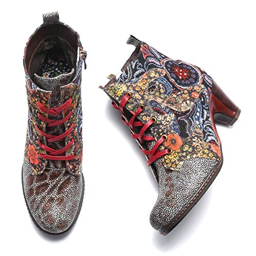 gracosy Botines de Mujer 2019 Cuero Invierno Tacon Alto Moda Urbana Suela Blanda En El Medio Botas Botines Chelsea Botas de Nieve Diseño Original Hecho a Mano Colorido