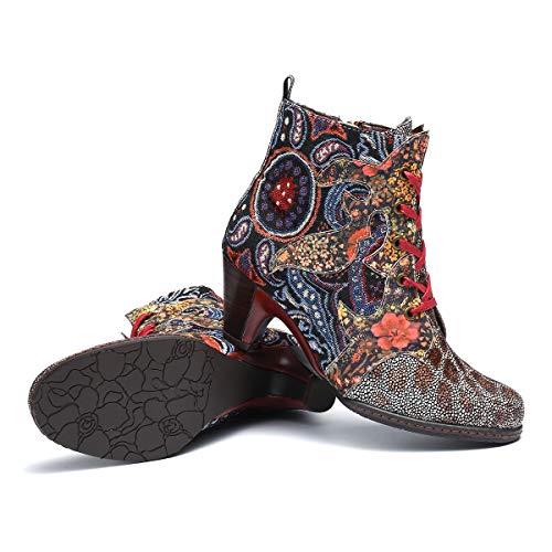 gracosy Botines de Mujer 2019 Cuero Invierno Tacon Alto Moda Urbana Suela Blanda En El Medio Botas Botines Chelsea Botas de Nieve Diseño Original Hecho a Mano Colorido