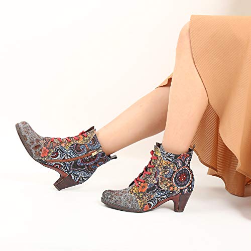 gracosy Botines de Mujer 2019 Cuero Invierno Tacon Alto Moda Urbana Suela Blanda En El Medio Botas Botines Chelsea Botas de Nieve Diseño Original Hecho a Mano Colorido