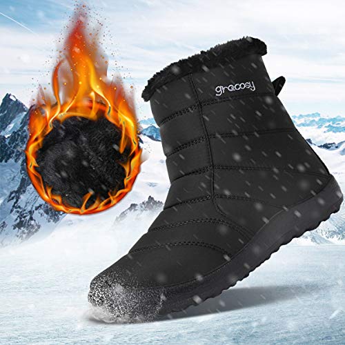 gracosy Botines Nieve Mujer Piel Forrado Invierno Cálidas Botas Impermeable Antideslizante Peso Ligero Plataforma Botines Casuales Corto Lluvia Botas