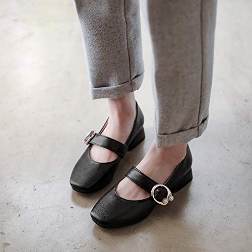 gracosy Merceditas para Mujer Primavera Tacón Bajo Mary Jane Slip On Sintético Cuero Zapatos Cómodo Mocasines Zapatillas de Boda Transpirables Retro