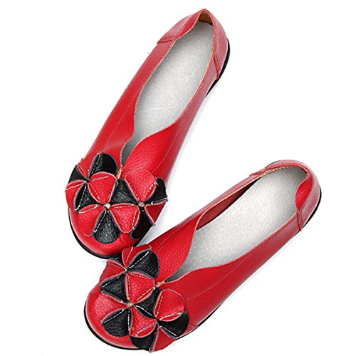 gracosy Mocasines para Mujer Primavera/Verano Vintage Flores Hechas a Mano Zapatos de Cuero Estilo Mocasines Cómodo Slip On Shoes Alpargatas Zapatos de Conducción Zapatos para Caminar