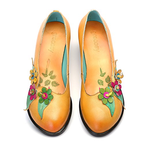 gracosy Mocasines Zapatos de Mujer Bombas Merceditas de tacón Alto con de tacón Medio Sandalias de Verano Camisones Holgados al Aire Libre Zapatos Casuales Antideslizantes Folkways Originales Estilo