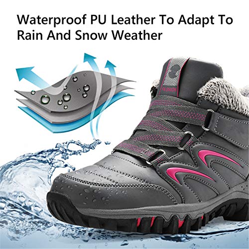 gracosy Mujer Botas de Nieve Senderismo Zapatos Antideslizantes PU Trekking Zapatos Invierno Piel de Forro Sneakers Transpirables 2020