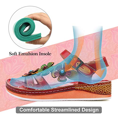 gracosy Sandalias Cuero Planas Verano Mujer Estilo Bohemia Zapatos para Mujer de Dedo Sandalias Talla Grande 37-42 Chanclas Romanas de Mujer Rojo Azul Púrpura Naranja Hecho a Mano Los Zapatos 2020