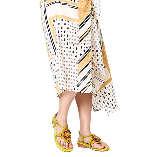 gracosy Sandalias Cuero Verano Mujer Estilo Bohemia Chanclas Zapatos para Mujer de Dedo Sandalias Talla Grande 37-42 Azul Verde Flores Romanas de Hecho a Mano Los Tacones Bajos Zapatos