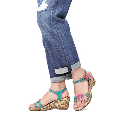 gracosy Sandalias Cuero Verano Mujer Estilo Bohemia Zapatos de Tacón Medio para Mujer de Dedo Cuña Sandalias Talla Grande Chanclas Romanas de Mujer Gris Rojo Azul Hecho a Mano Los Zapatos 2019