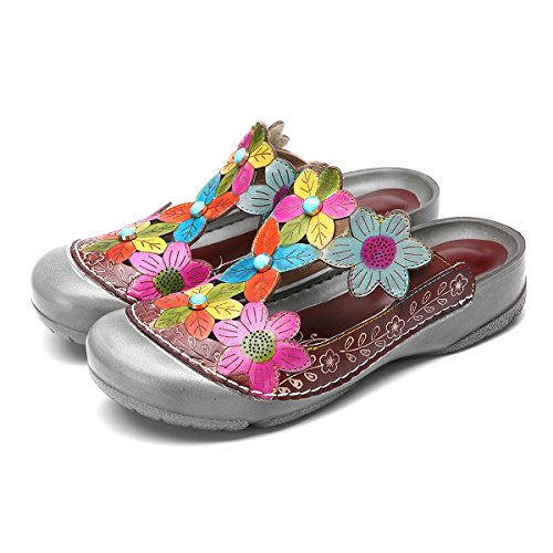 gracosy Sandalias de Mujer Sandalias de Cuero con Tacones Zapatos de Verano con Suela de Mujer Sandalias con Cordones Zapatos de tacón Alto con Flores Vintage
