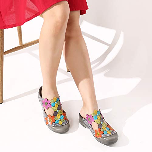 gracosy Sandalias de Mujer Sandalias de Cuero con Tacones Zapatos de Verano con Suela de Mujer Sandalias con Cordones Zapatos de tacón Alto con Flores Vintage