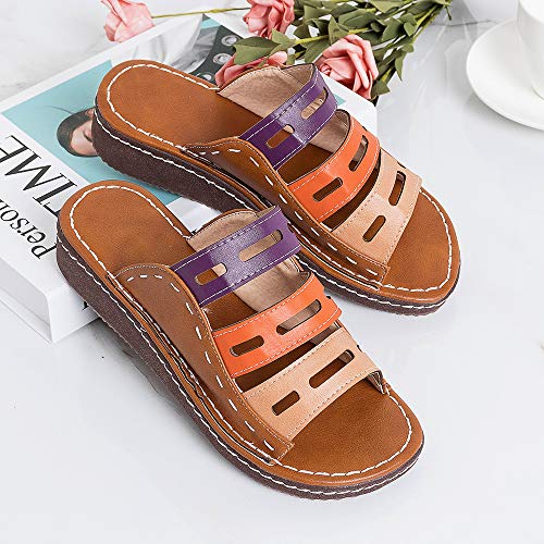 gracosy Sandalias Planas Cuña Mujer Verano 2020 Zapatos Piel Chanclas Zapatillas Casual Cómodas Open Toe Caminar Fiesta de Playa al Aire Libre Transpirable Antideslizante Mula BLU Blanco 36-43