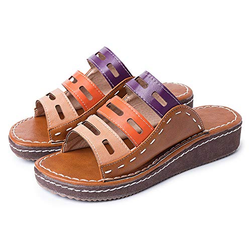 gracosy Sandalias Planas Cuña Mujer Verano 2020 Zapatos Piel Chanclas Zapatillas Casual Cómodas Open Toe Caminar Fiesta de Playa al Aire Libre Transpirable Antideslizante Mula BLU Blanco 36-43