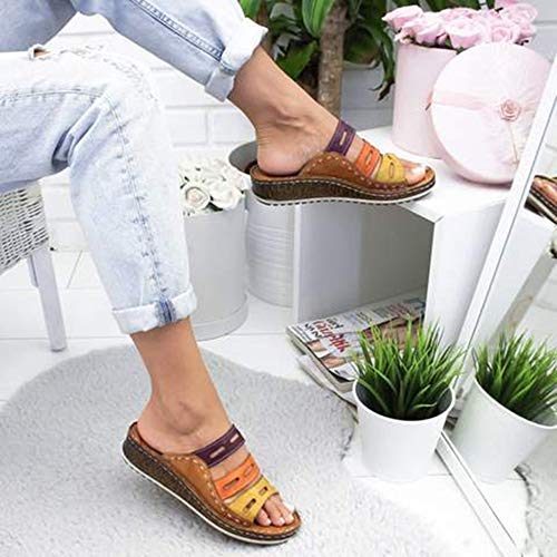 gracosy Sandalias Planas Cuña Mujer Verano 2020 Zapatos Piel Chanclas Zapatillas Casual Cómodas Open Toe Caminar Fiesta de Playa al Aire Libre Transpirable Antideslizante Mula BLU Blanco 36-43