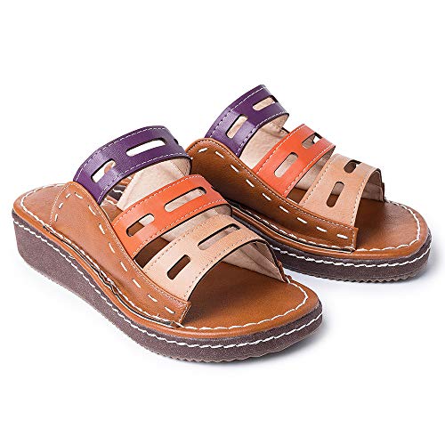 gracosy Sandalias Planas Cuña Mujer Verano 2020 Zapatos Piel Chanclas Zapatillas Casual Cómodas Open Toe Caminar Fiesta de Playa al Aire Libre Transpirable Antideslizante Mula BLU Blanco 36-43