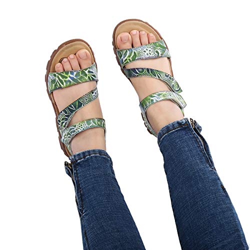 gracosy Sandalias Planas Mujer Verano Zapatos Hook Loop Sandalias de Cuero con Plataforma Tirantes de Playa Huecos Correas Ajustables Tacones Bajos Correas Deportivas cómodas Zapatos para Caminar