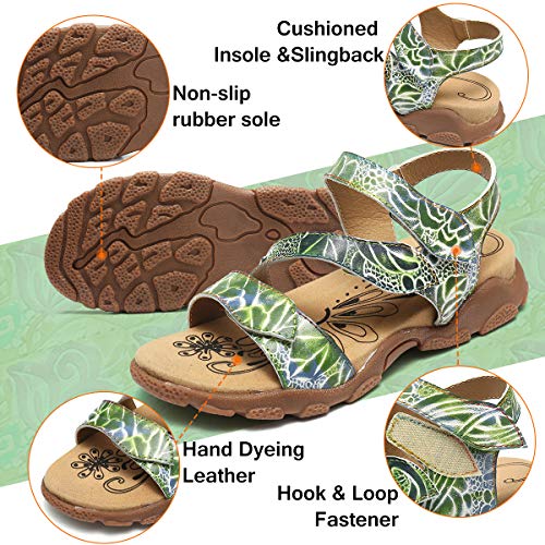 gracosy Sandalias Planas Mujer Verano Zapatos Hook Loop Sandalias de Cuero con Plataforma Tirantes de Playa Huecos Correas Ajustables Tacones Bajos Correas Deportivas cómodas Zapatos para Caminar