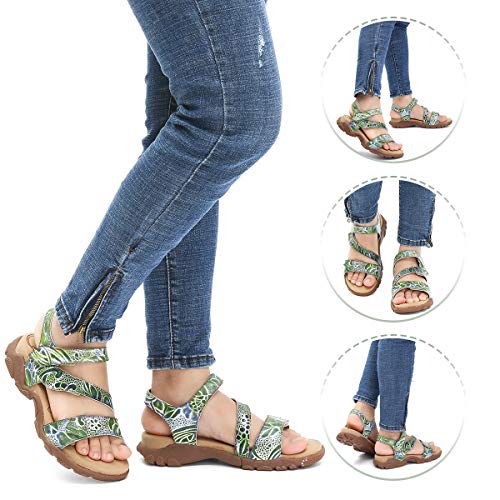 gracosy Sandalias Planas Mujer Verano Zapatos Hook Loop Sandalias de Cuero con Plataforma Tirantes de Playa Huecos Correas Ajustables Tacones Bajos Correas Deportivas cómodas Zapatos para Caminar